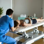 A chiropractor performing a gentle cervical spine assessment on a patient at Dickinson Chiropractic to help provide natural migraine relief for Henderson residents.